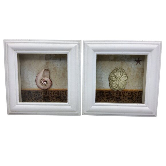 Vintage White Wooden Framed Sea Shell Wall Decor - Picture 1 of 3